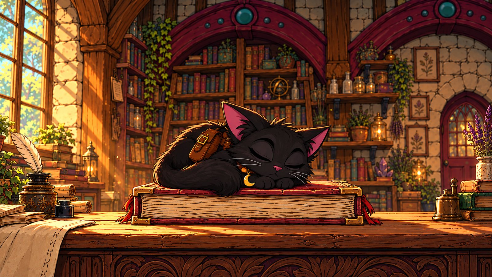 Hex asleep on the grimoire