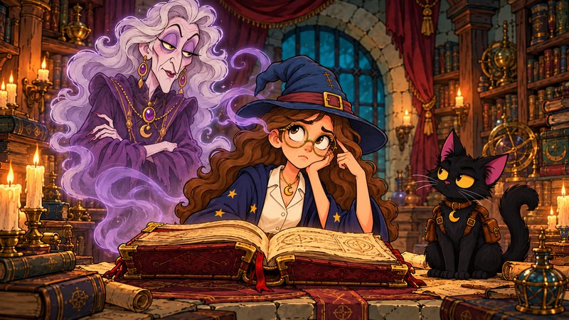 Elia with the ghostly witch Morgana beside her